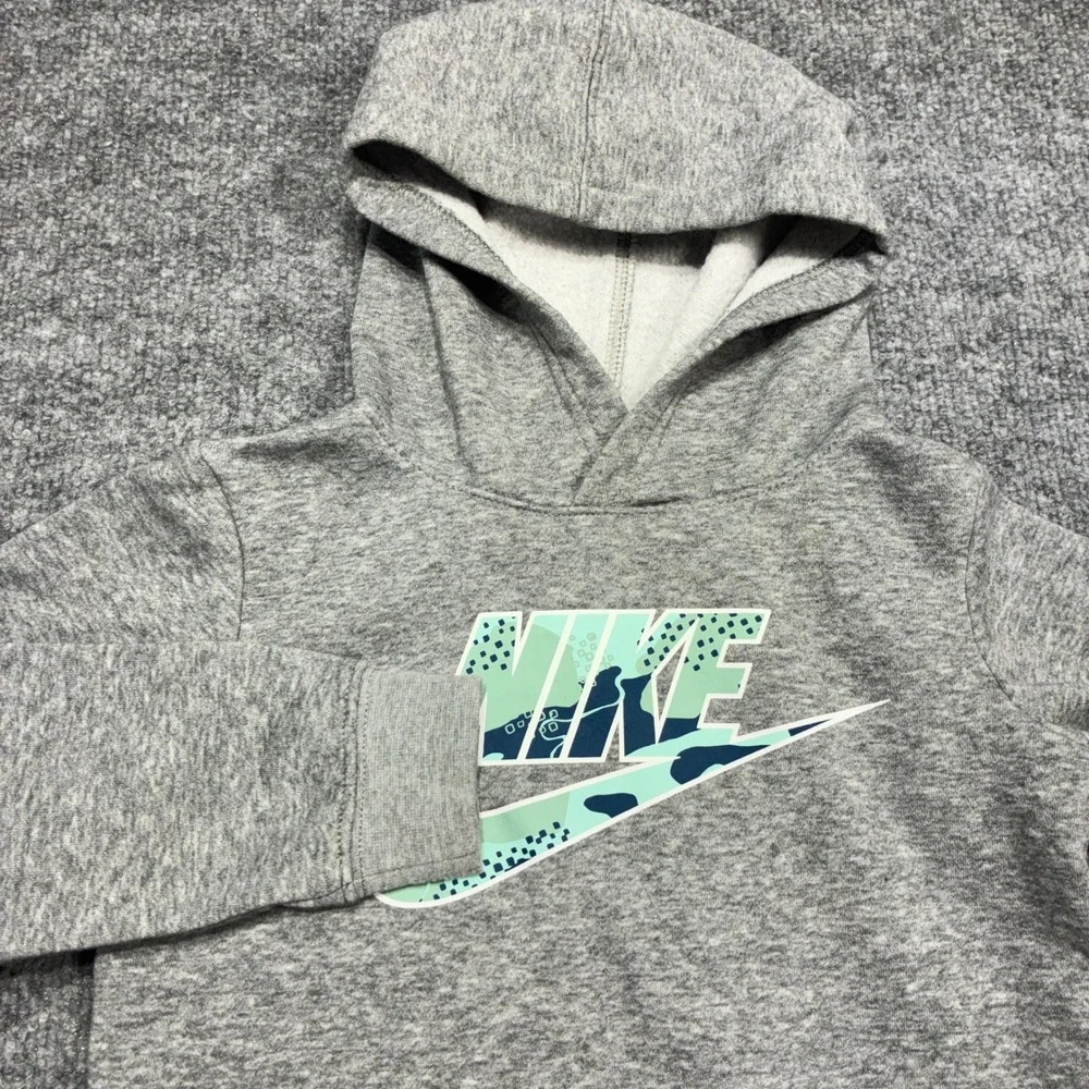 Nike Kids Grey Camo Logo‎ Hoodie Pullover Sweatshirt Size.S 4-5 Years
